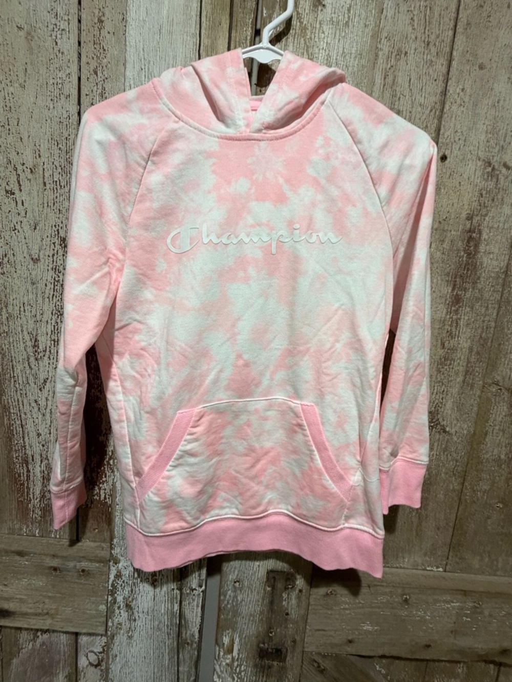 Champion Pink and White Tie-Dye Pullover Hoodie